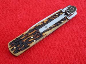 New 7-3/4" Hubertus/Boker style Leverlock automatic switchblade stag handles 