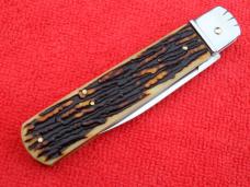 New 7-3/4" Hubertus/Boker style Leverlock automatic switchblade stag handles 