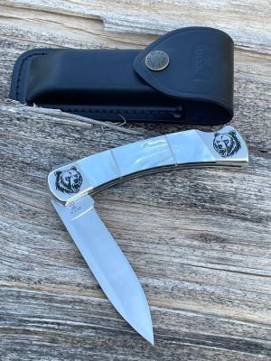 BUCK 110 ** BRIAN YELLOWHORSE CUSTOM BEAR MOTHER OF PEARL FOLDING HUNTER