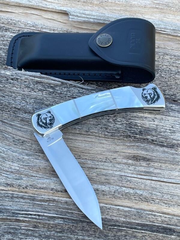 BUCK 110 ** BRIAN YELLOWHORSE CUSTOM BEAR MOTHER OF PEARL FOLDING HUNTER BUCK 110 ** BRIAN YELLOWHORSE CUSTOM BEAR MOTHER OF PEARL FOLDING HUNTER