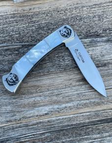 BUCK 110 ** BRIAN YELLOWHORSE CUSTOM BEAR MOTHER OF PEARL FOLDING HUNTER