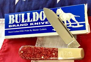 Bulldog Brand HAND MADE -Single Blade Barlow with Orangish Sparkle Handles - NOS