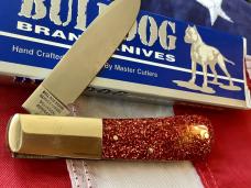 Bulldog Brand, HAND MADE -Single Blade Barlow with Orangish Sparkle Handles - NOS
