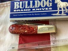 Bulldog Brand, HAND MADE -Single Blade Barlow with Orangish Sparkle Handles - NOS