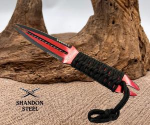 MTech Red Fixed Blade Partially Serrated Knife w Sheath Camping MT-20-75RD NIB