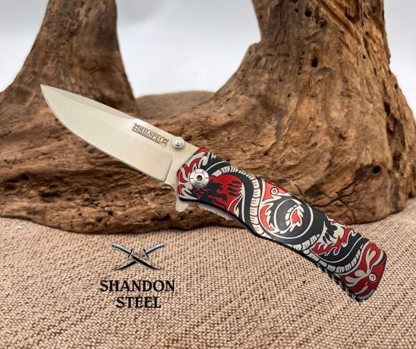 Milspec Lockback Dragon Design Handle Flipper Folder Knife , NOS, #YC-S-8331-1 Milspec Lockback Dragon Design Handle Flipper Folder Knife , NOS, #YC-S-8331-1