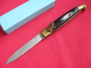 Vintage Italian Brazilian Horn Large Size Leverlock Switchblade Knife - Mint in Box!