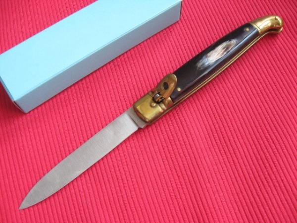 Vintage Italian Brazilian Horn Large Size Leverlock Switchblade Knife - Mint in Box!
