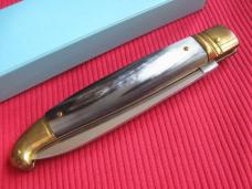 Vintage Italian Brazilian Horn Large Size Leverlock Switchblade Knife - Mint in Box!