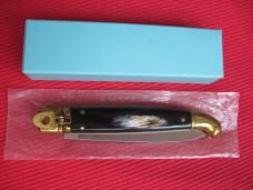Vintage Italian Brazilian Horn Large Size Leverlock Switchblade Knife - Mint in Box!