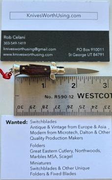 Rare Miniature Switchblade Knife, Ebony Wood Scale, Original Tassel, Italy