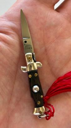 Rare Miniature Switchblade Knife, Ebony Wood Scale, Original Tassel, Italy
