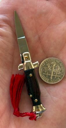 Rare Miniature Switchblade Knife, Ebony Wood Scale, Original Tassel, Italy