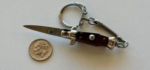 Rare Miniature Switchblade Knife Ebony Wood Scale Original Keychain Italy