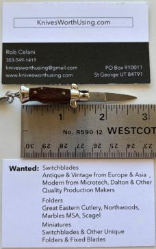 Rare Miniature Switchblade Knife, Ebony Wood Scale, Original Keychain, Italy