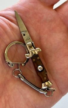 Rare Miniature Switchblade Knife, Ebony Wood Scale, Original Keychain, Italy