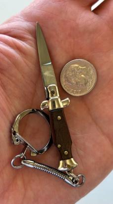 Rare Miniature Switchblade Knife, Ebony Wood Scale, Original Keychain, Italy