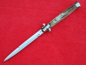  New 13"  Italian Stiletto Stag-Horn Handles- SS Bayonet grind Blade nickel/silver bolsters