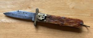 Rare 1950's ELEX Japan Lever Lock Swing Guard Switchblade Knife, Jigged Bone Scale