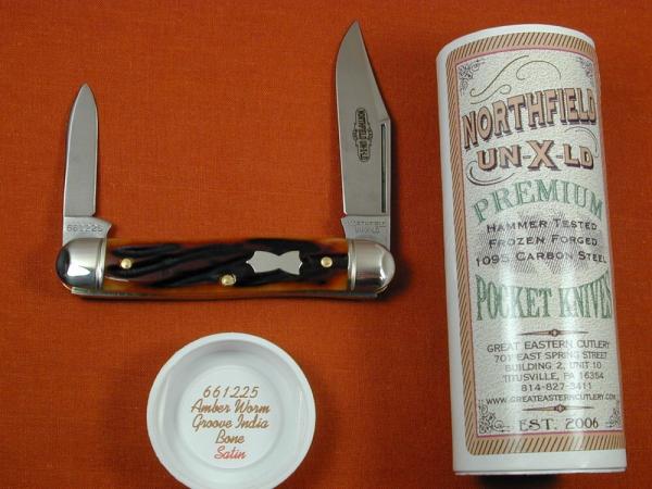 Great Eastern Cutlery GEC Amber Worm Groove India Bone Lil Cowboy Stockman Knife NIT 661225 Made USA Great Eastern Cutlery GEC Amber Worm Groove India Bone Lil Cowboy Stockman Knife NIT 661225 Made USA