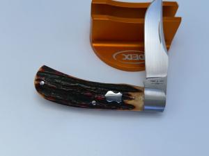 SACRED BEAR "TORY UTT" CUSTOM AMBER STAG MODIFIED TRAPPER CPM 154 KNIFE