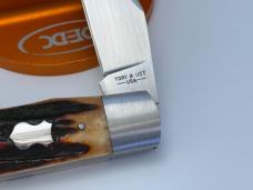 SACRED BEAR "TORY UTT" CUSTOM AMBER STAG MODIFIED TRAPPER CPM 154 KNIFE