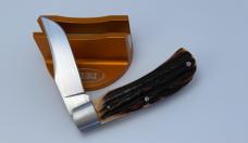 SACRED BEAR "TORY UTT" CUSTOM AMBER STAG MODIFIED TRAPPER CPM 154 KNIFE