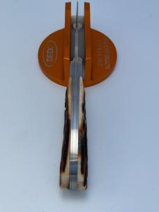 SACRED BEAR "TORY UTT" CUSTOM AMBER STAG MODIFIED TRAPPER CPM 154 KNIFE