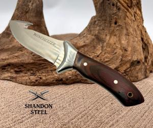 Winchester 4 inch Gut Hook Fixed Blade Wood Handle Hunting Knife with Sheath 40