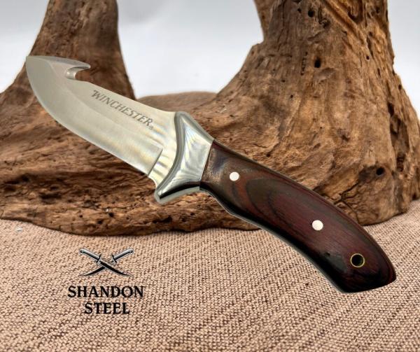 Winchester 4 inch Gut Hook Fixed Blade Wood Handle Hunting Knife with Sheath 40 Winchester 4 inch Gut Hook Fixed Blade Wood Handle Hunting Knife with Sheath 40