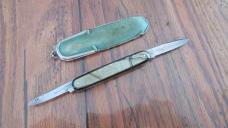 VERY RARE c. 1800's EDWARD ZINN Germany Two Blade Assisted Pull GADGET Knife w/Original Knife Purse