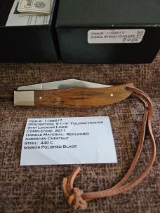 Canal Street Cutlery 5 1/4 Folding Hunter. Reclaimed American Chestnut 