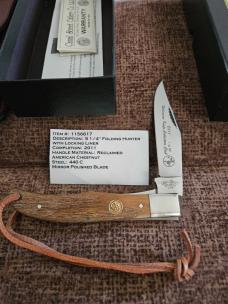 Canal Street Cutlery 5 1/4 Folding Hunter. Reclaimed American Chestnut 