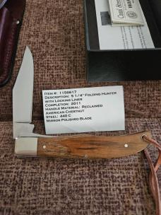 Canal Street Cutlery 5 1/4 Folding Hunter. Reclaimed American Chestnut 