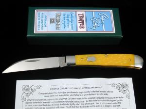 Cooper Cutlery Yellow Jigged Bone Wharncliffe Trapper Knife NIB Made in USA 5119YJBW