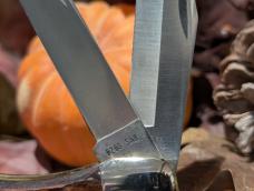 Case USA 1965-69 6265 SAB Folding Hunter with jigged wood handles. Stainless blades drilled 