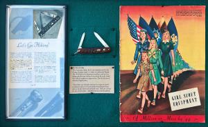 George Schrade Knife Company Presto Girl Scout Double Automatic Displayed With A 1944 Catalog