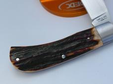 SACRED BEAR "TORY UTT" CUSTOM AMBER STAG MODIFIED TRAPPER CPM 154 KNIFE