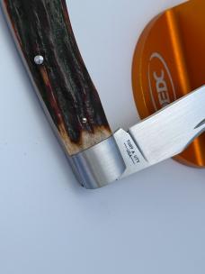 SACRED BEAR "TORY UTT" CUSTOM AMBER STAG MODIFIED TRAPPER CPM 154 KNIFE