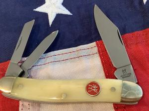 J A Henckels Stockman Pocket Knife w/ White Bone Handles -nice one