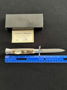9” AKC Stag Swing Guard w/Stag Scales and Damascus Style Blade