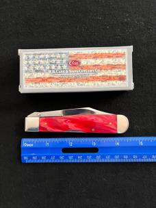 Red Peal Acrylic Case Cheetah Swing Guard Knife