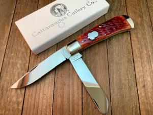 Cattaraugus Cutlery by AG Russell Folding Hunter Red Jigged Bone 1997