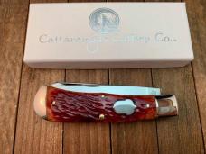 Cattaraugus Cutlery by A.G. Russell Folding Hunter Red Jigged Bone 1997