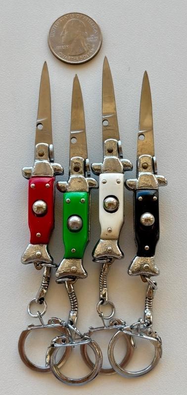4 Mini Keychain Switchblade Knives, Fishtail Style From China, Unused 4 Mini Keychain Switchblade Knives, Fishtail Style From China, Unused