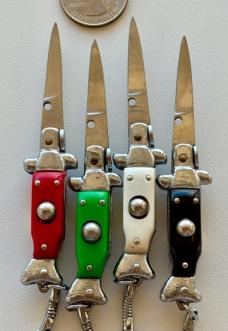4 Mini Keychain Switchblade Knives, Fishtail Style From China, Unused