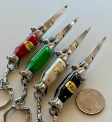 4 Mini Keychain Switchblade Knives, Fishtail Style From China, Unused