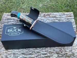 BUCK LEROY REMER CUSTOM 124 ** CHOLLA CACTUS ONYX/GOLD WEB TRIM FIXED BLADE