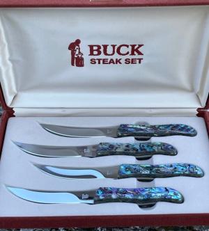 BUCK LEROY REMER CUSTOM 107  PAUA STEAK KNIFE SET