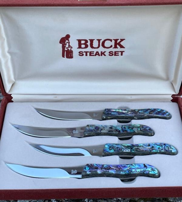 BUCK LEROY REMER CUSTOM 107 ** PAUA STEAK KNIFE SET